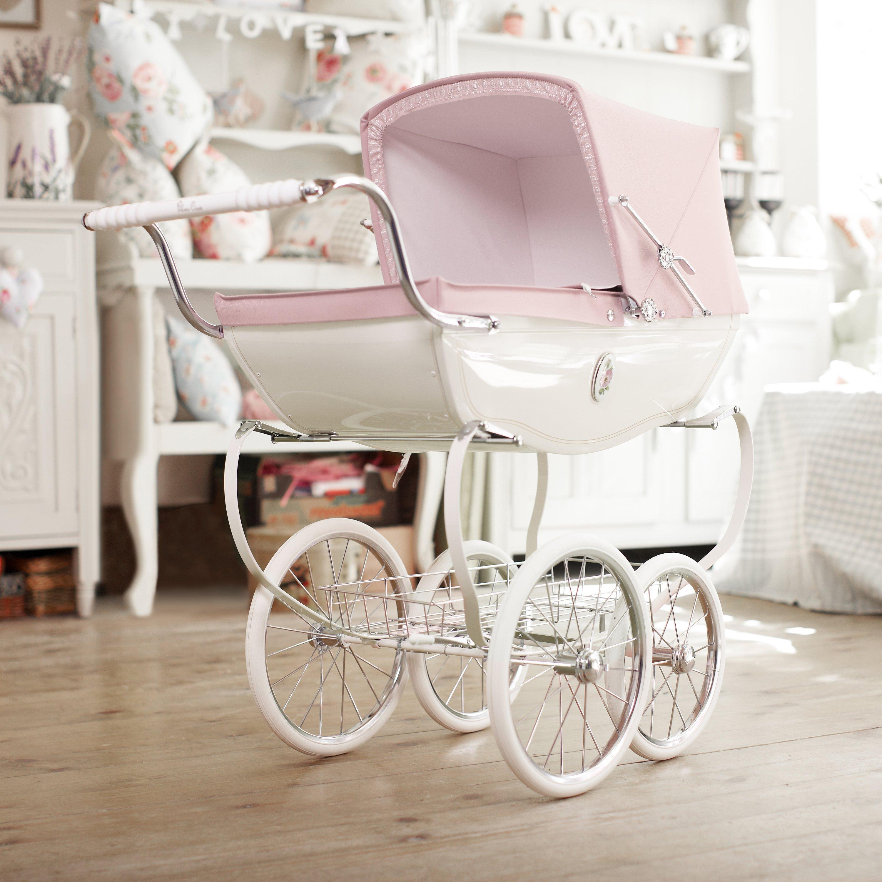 Pink silver cross pram dolls sales