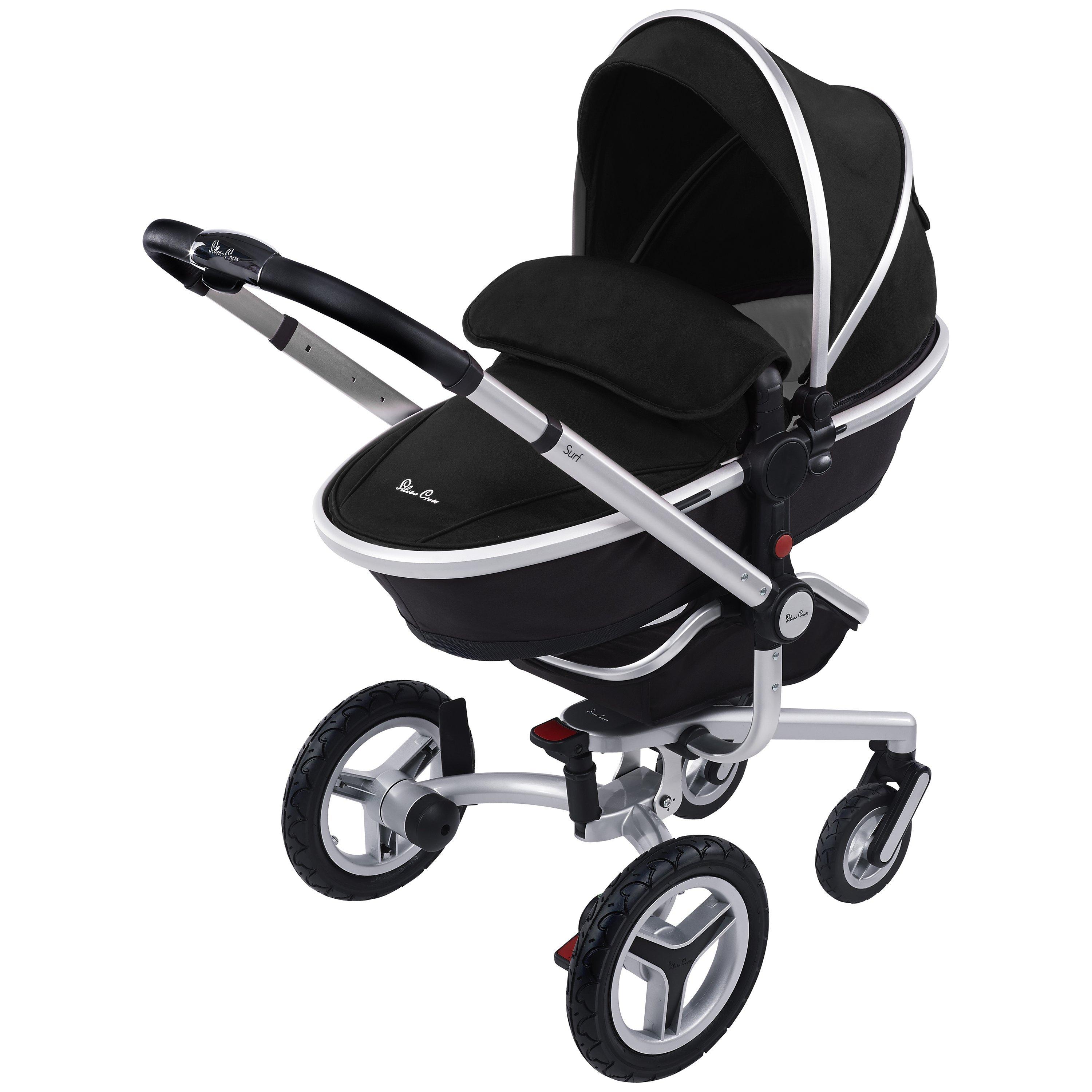 Silver Cross Surf2 Pram Chassis Seat and Carrycot Black