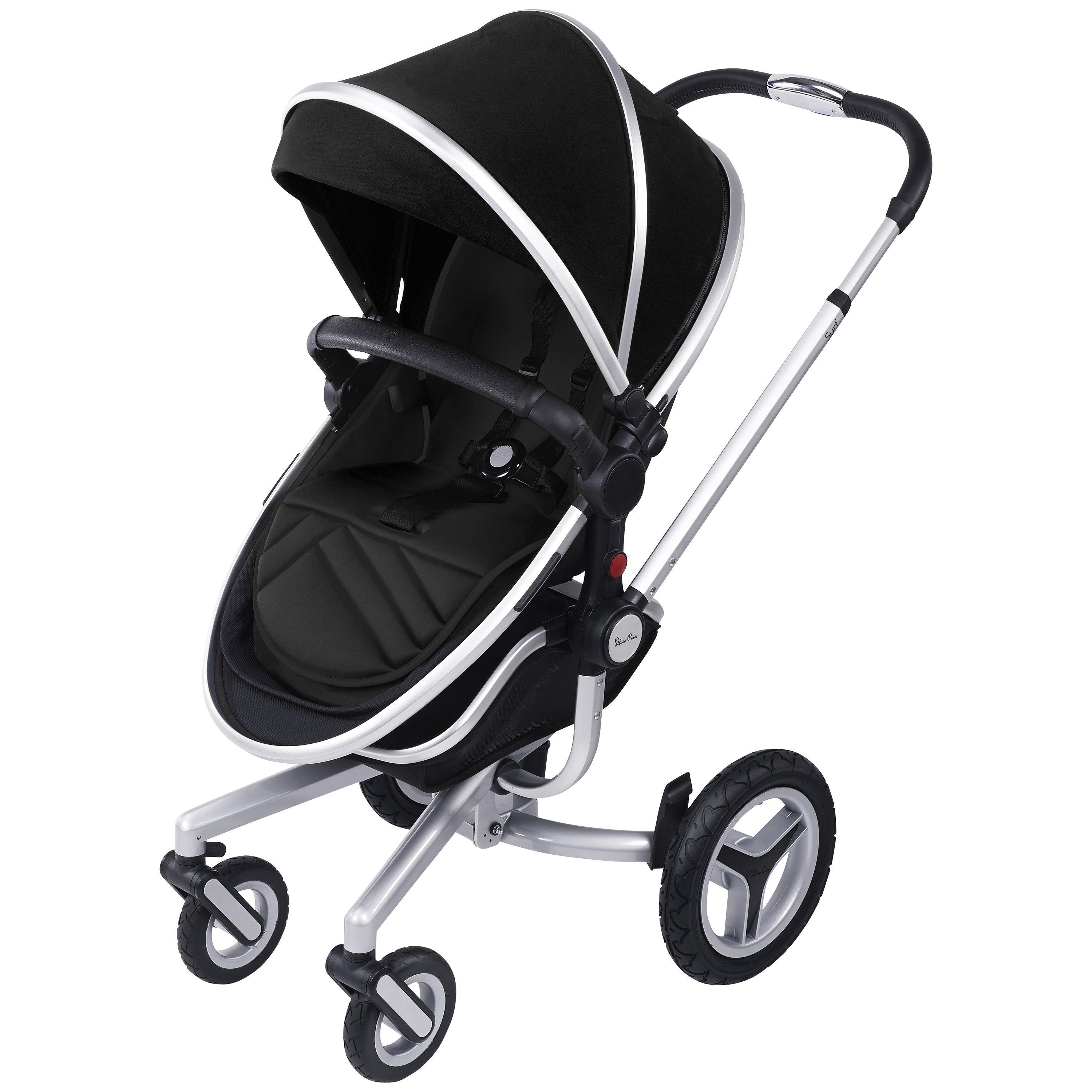 Silver Cross Surf2 Pram Chassis Seat and Carrycot Black