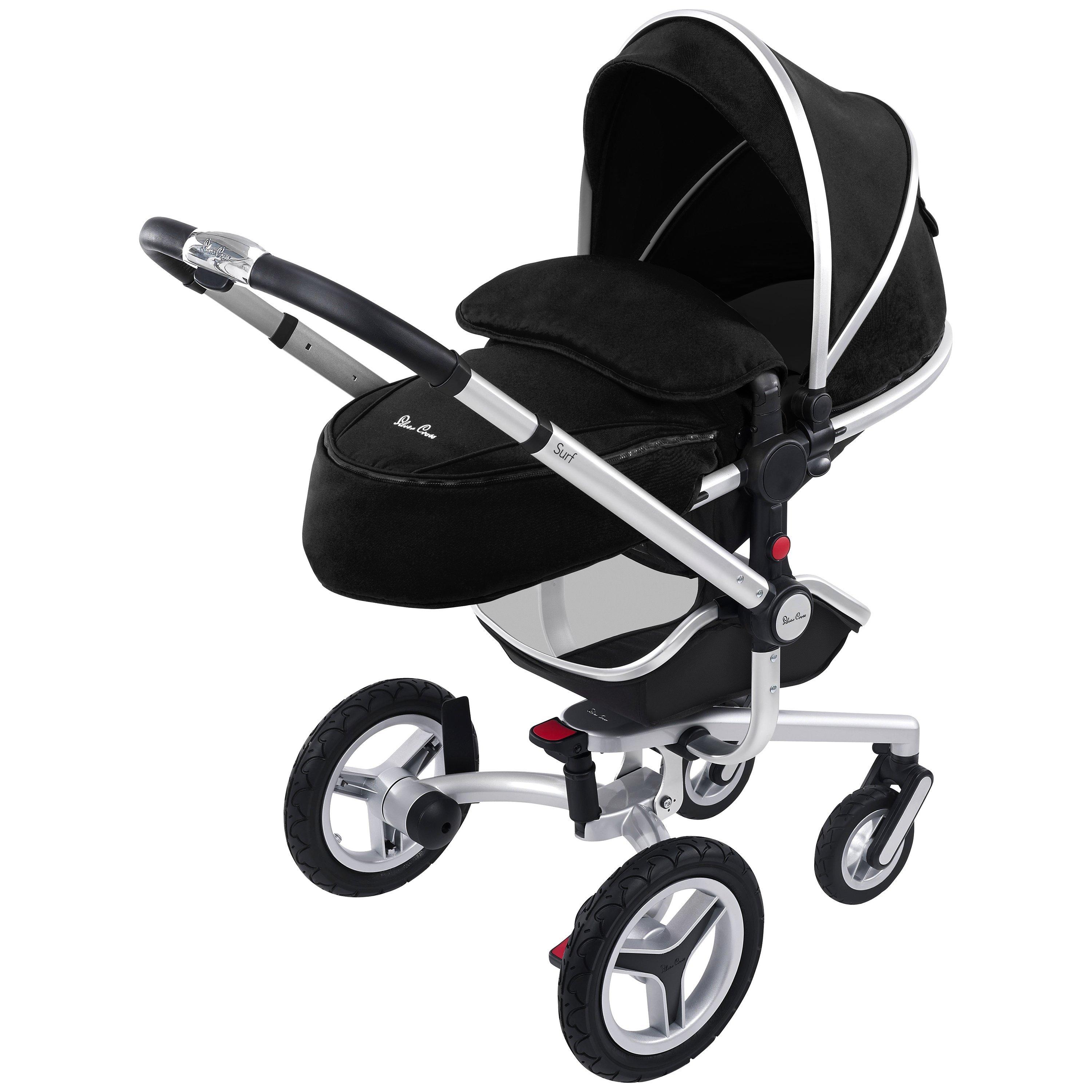 Silver Cross Surf2 Pram Chassis Seat and Carrycot Black