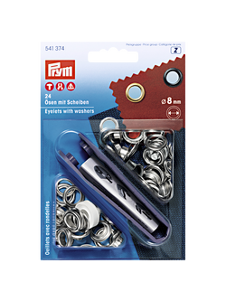 Prym Eyelets with Washers, 8mm, Silver, Pack of 24, Silver