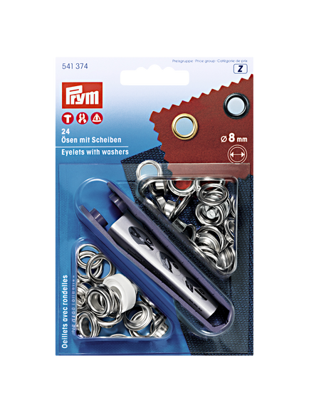 Prym Eyelets with Washers, 8mm, Silver, Pack of 24, Silver