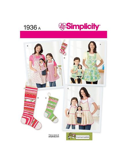 Simplicity Women's and Children's Aprons and Christmas Stockings Sewing Pattern, 1936, 