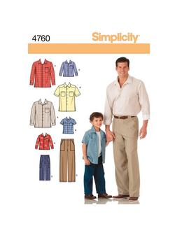 Simplicity Men's/Boys' Shirt & Pants Sewing Pattern, 4760, A, 
