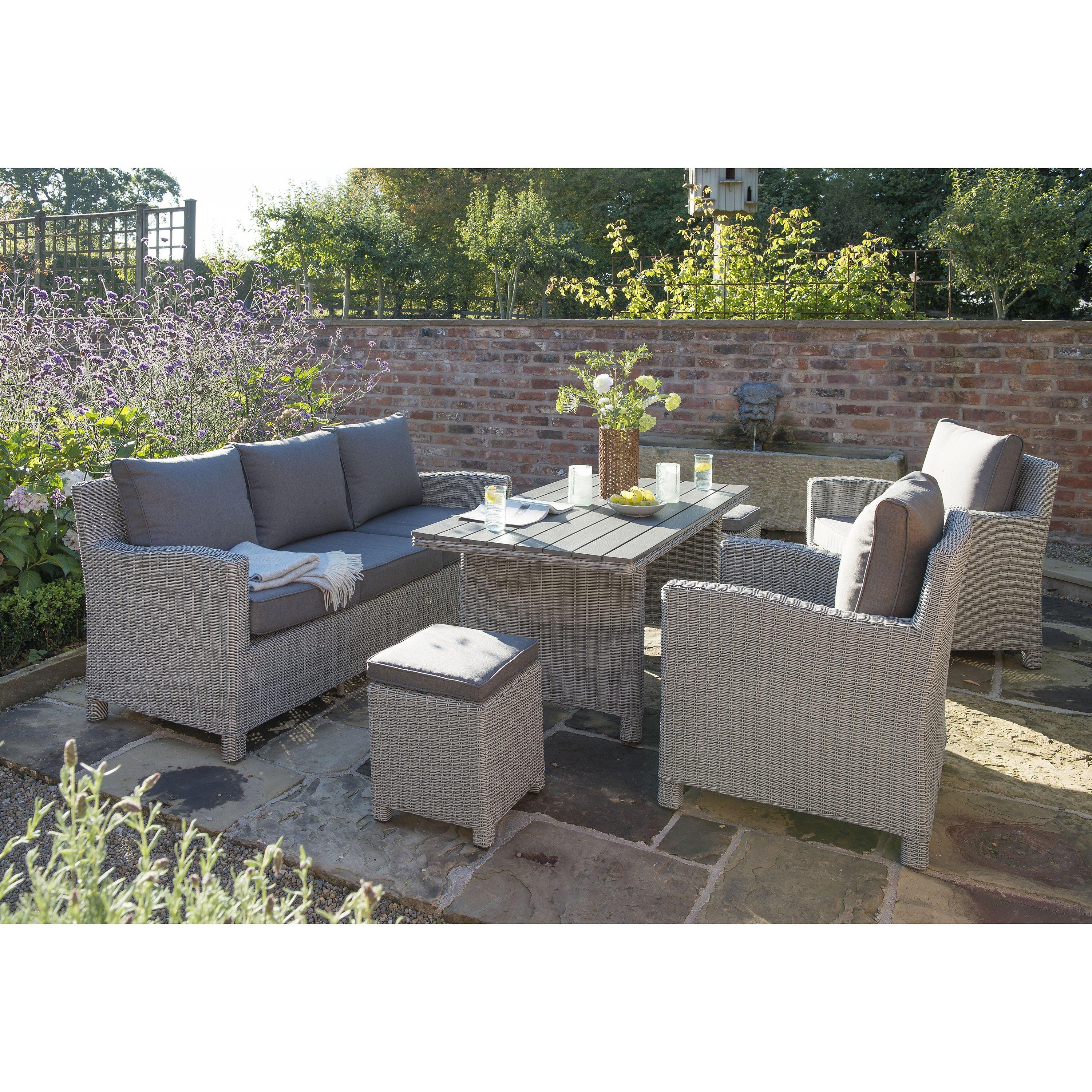 KETTLER Palma 7-Seater Garden Dining/Lounge Set with Wood-Effect Table Top, White Wash/Grey Taupe