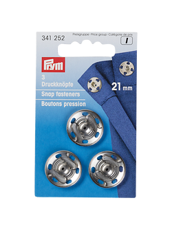 Prym Sew-On Snap Fasteners, 21mm, Pack of 3, Silver