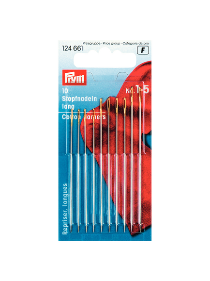 Prym Assorted Long Darning Needles, Sizes 1-5, Pack of 10, Silver