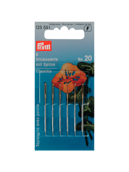 Prym Chenille Needles, Size 20, Pack of 6, Silver