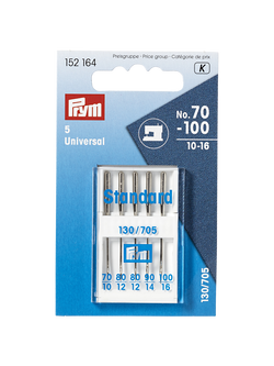 Prym Universal Sewing Machine Needles Sizes 70-100, Pack of 5, Silver