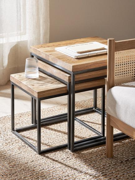 John Lewis Calia Nest Of 3 Tables, Solid Oak - view 2, Oak