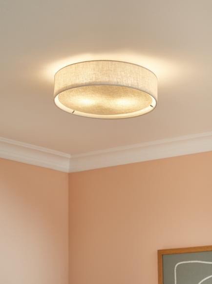 John Lewis Samantha Linen Flush Ceiling Light, Natural - view 2, Natural