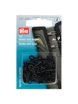 Prym Hooks and Eyes for Jerkins, Pack of 9, Black, Black