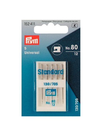 Prym Universal Sewing Machine Needles, Size 80, Pack of 5, Silver