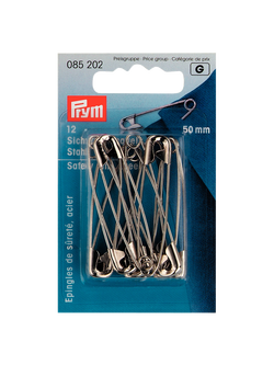 Prym Safety Pins, 50mm, Pack of 12, Silver, Silver