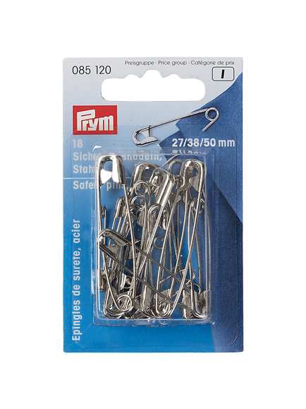 Prym Safety Pins, 50mm, Pack of 18, Silver, Silver