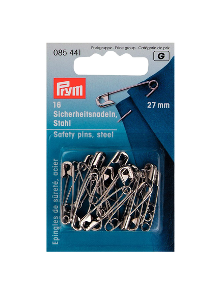 Prym Safety Pins, 27mm, Pack of 16, Silver, Silver