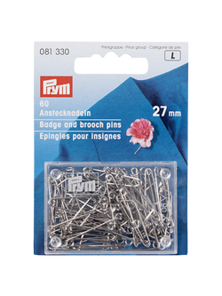 Prym Badge and Brooch Pins, 27mm, Silver, Silver