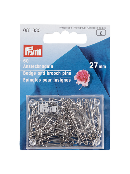 Prym Badge and Brooch Pins, 27mm, Silver, Silver