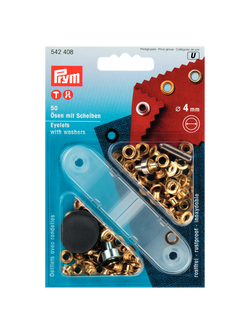 Prym Eyelets with Washers, 4mm, Pack of 50, Gold