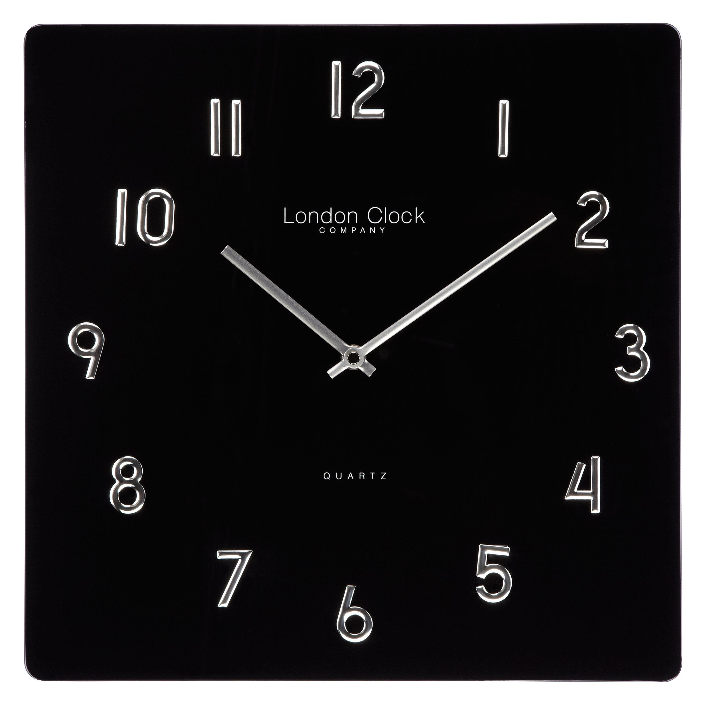 London Clock Company Square Glass Wall Clock, Black