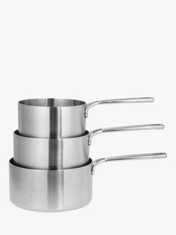 John Lewis 5-Ply Thermacore Stainless Steel Saucepans with Lids Set, 3 Pieces, Silver