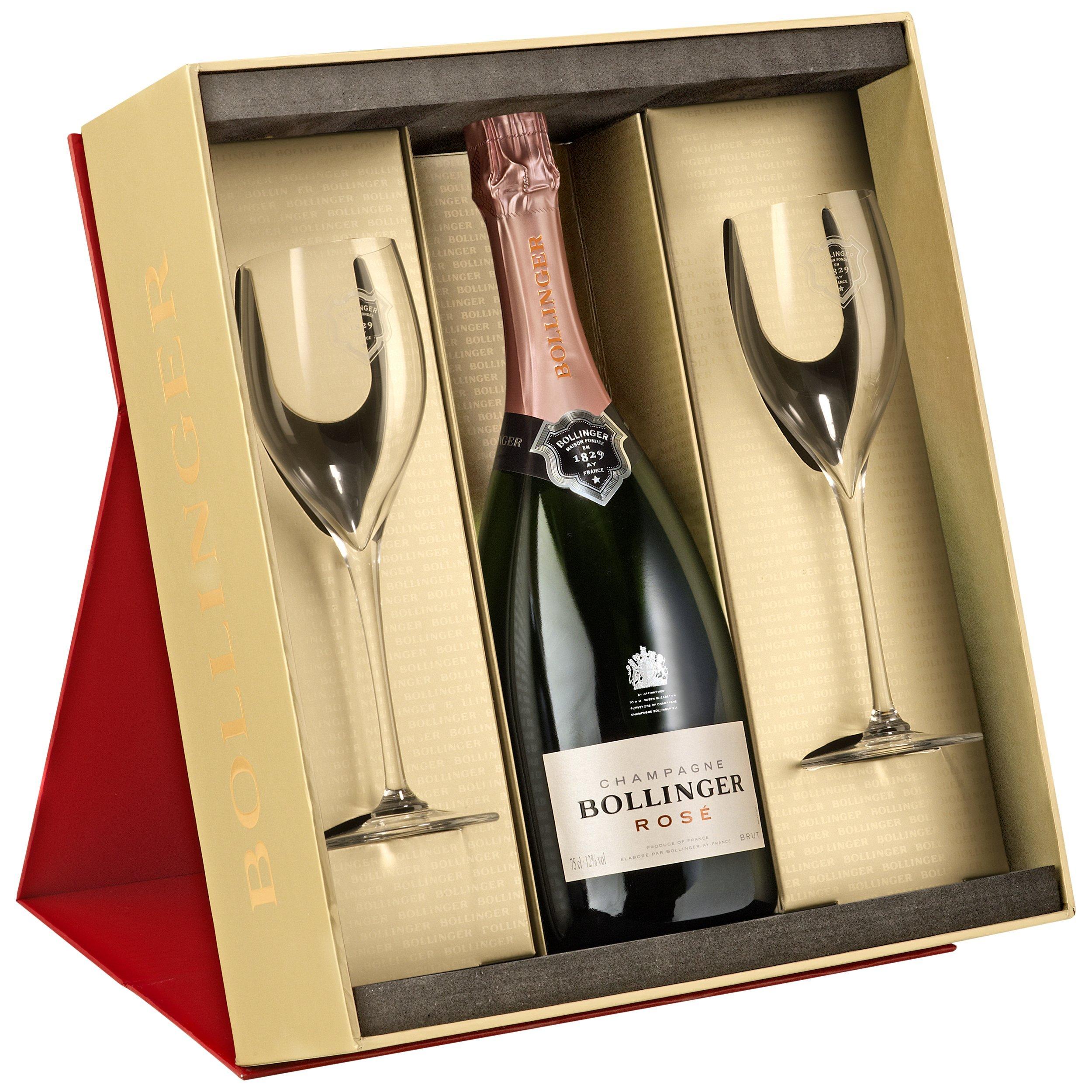 Bollinger Rosé Champagne and 2 Flutes Set, 75cl