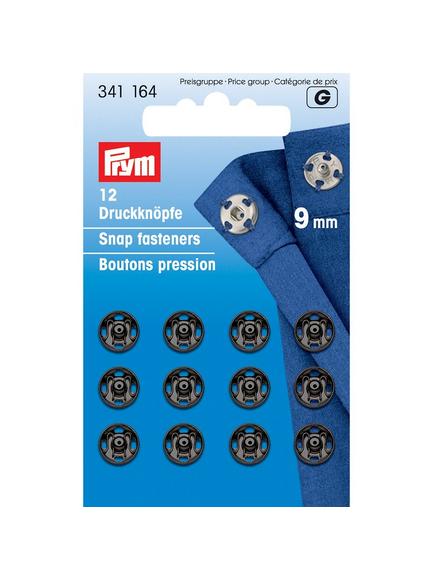 Prym Sew-on Snap Fasteners, 9mm, Pack of 12, Black, Black