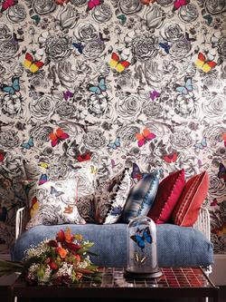 Osborne & Little Butterfly Garden Paste the Wall Wallpaper, W6592-01 - view 2, Natural W6592-01