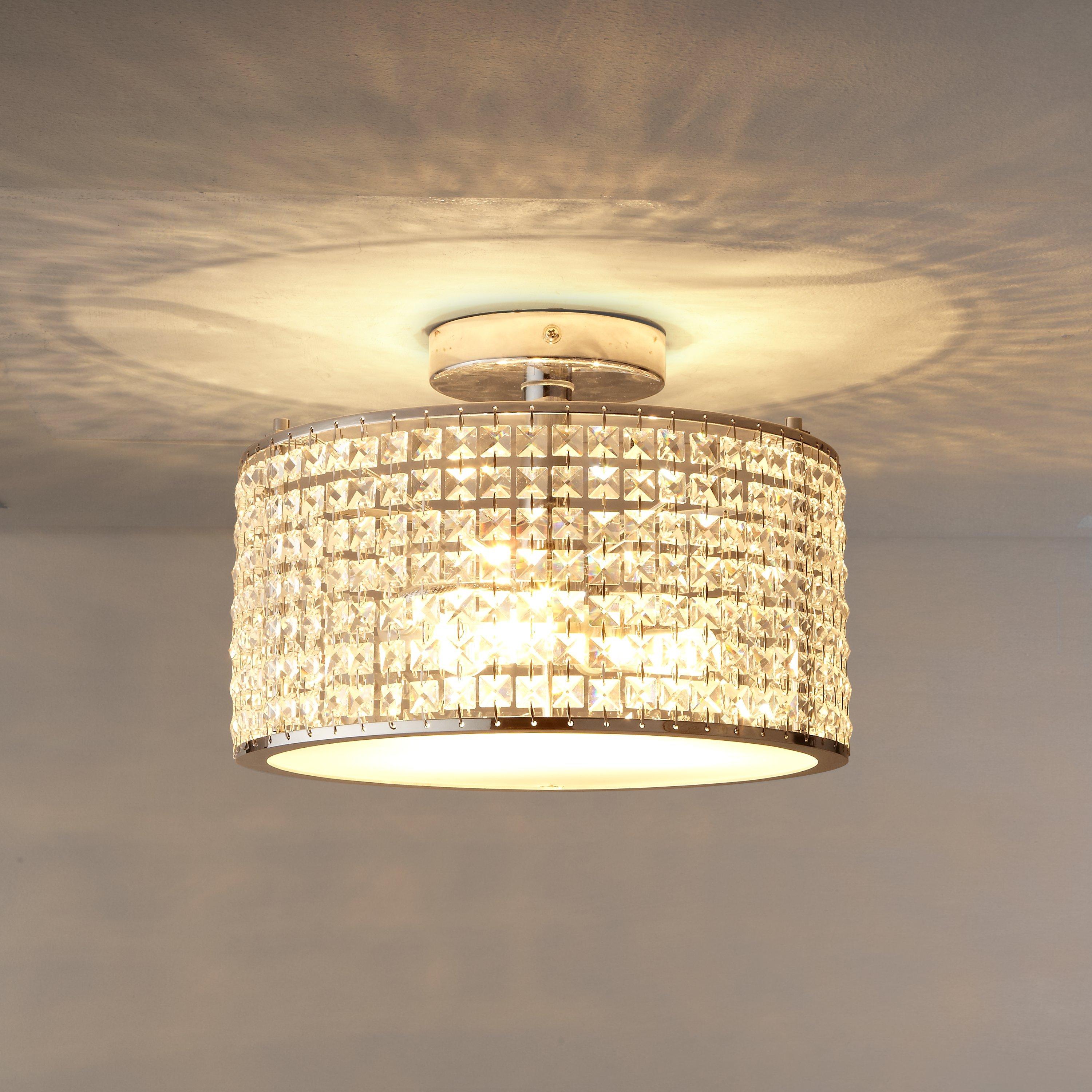 Illuminati Victory Crystal Semi Flush Bathroom Ceiling Light, Clear