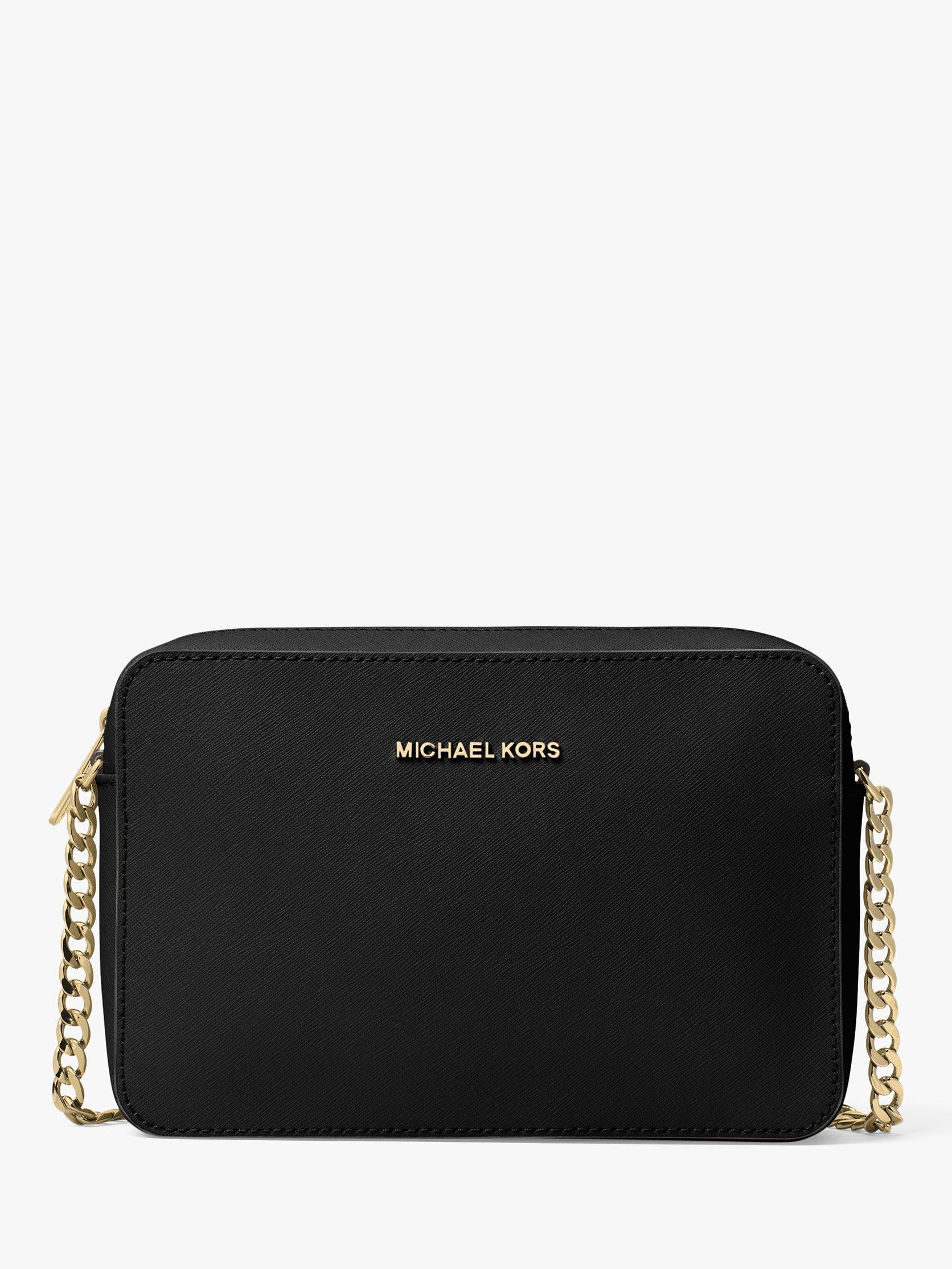 MICHAEL Michael Kors Jet Set Travel Leather East West Cross Body Bag Black Gold