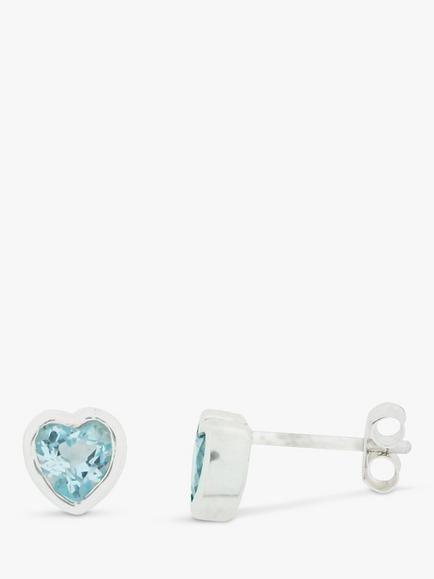 Nina B Sterling Silver Heart Stud Earrings, Topaz