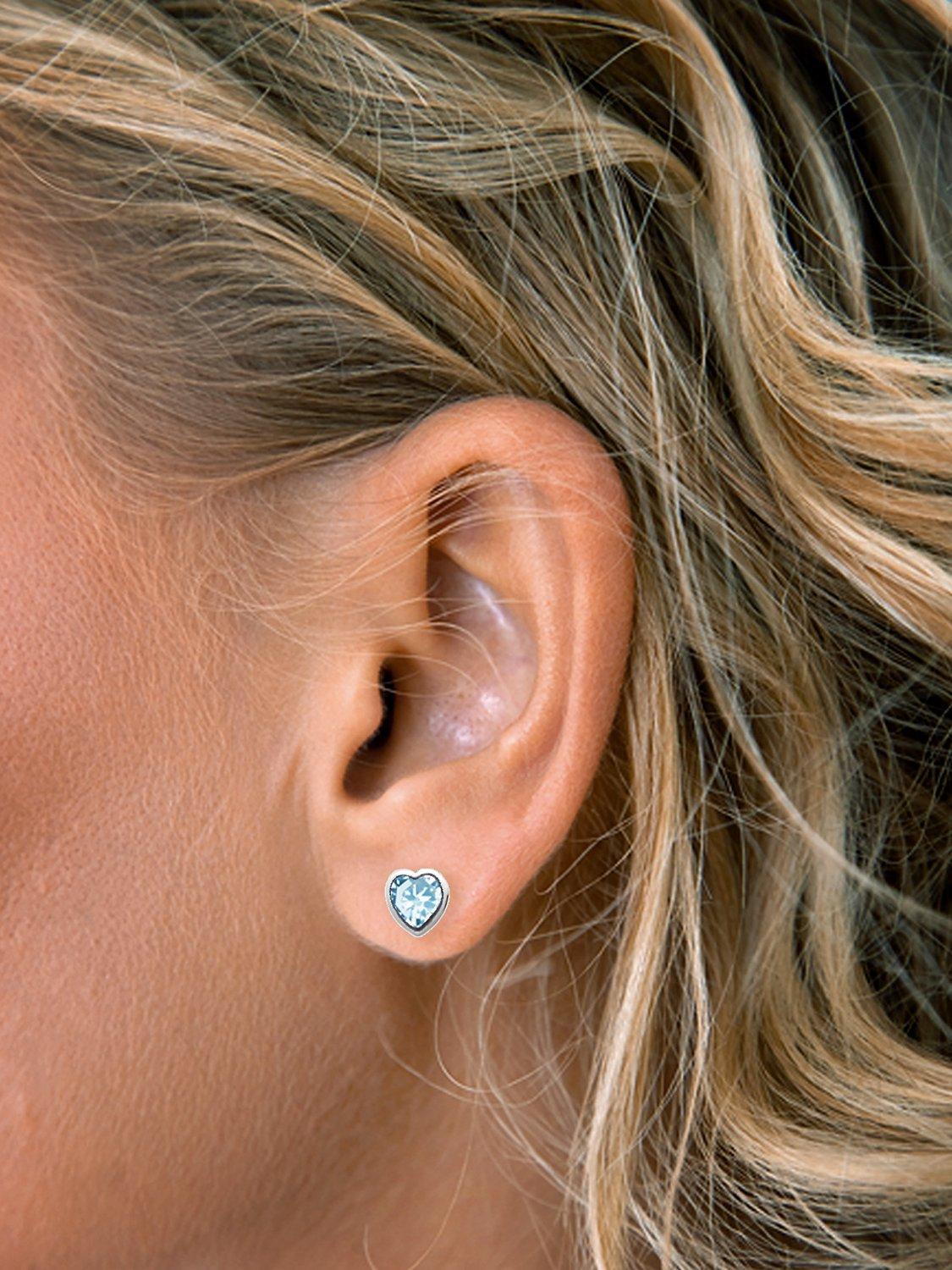Product image 3 of 4, which shows Nina B Sterling Silver Heart Stud Earrings, Topaz