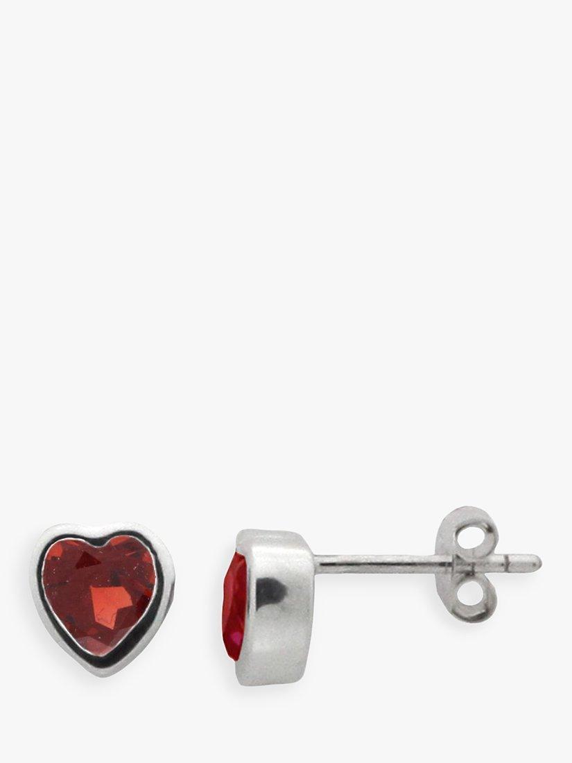 Product image 1 of 2, which shows Nina B Sterling Silver Heart Stud Earrings, Garnet