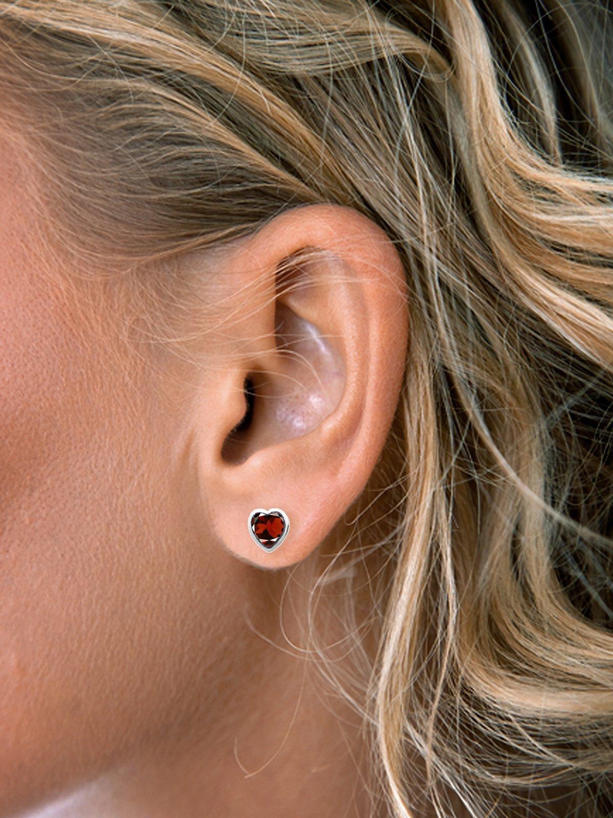 Product image 2 of 2, which shows Nina B Sterling Silver Heart Stud Earrings, Garnet