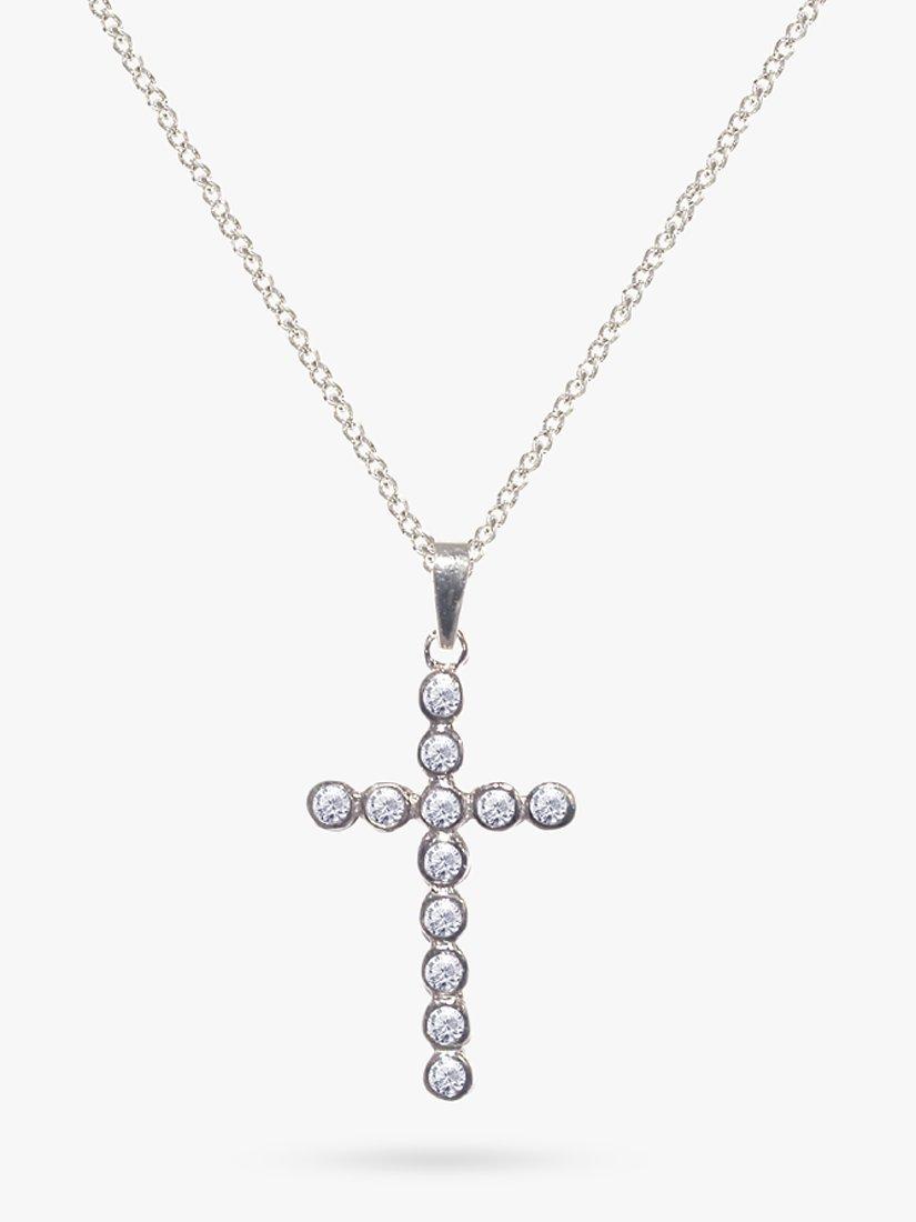 Product image 1 of 3, which shows E.W Adams 9ct White Gold Diamond Cross Pendant Necklace