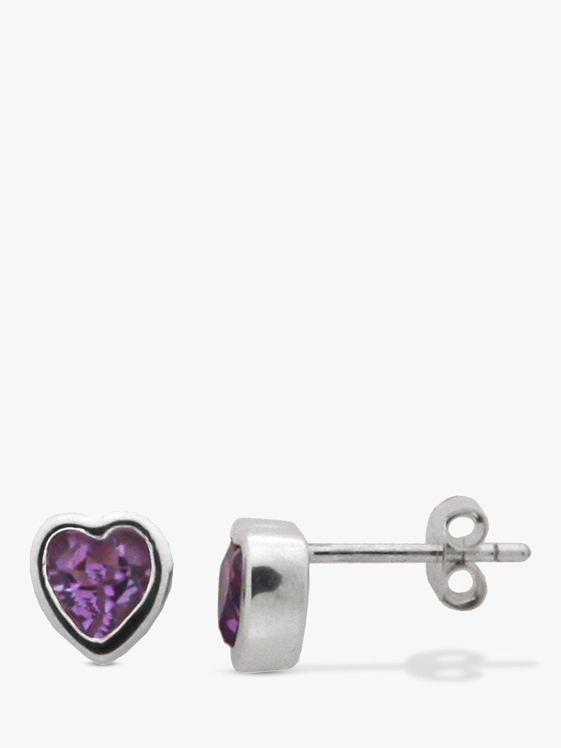 Product image 1 of 4, which shows Nina B Sterling Silver Heart Stud Earrings, Amethyst