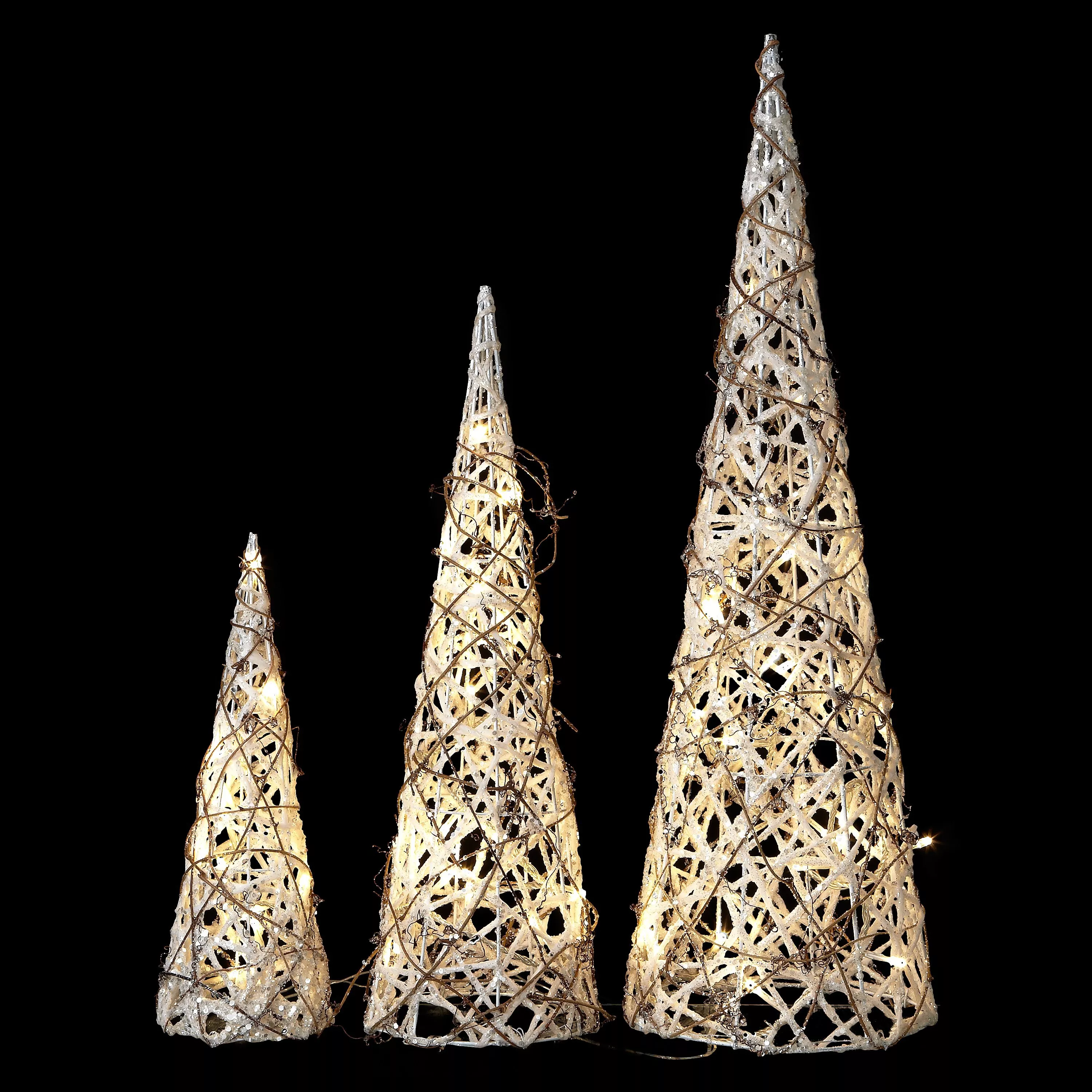 John Lewis Rattan Cone Lights White Natural Set of 3