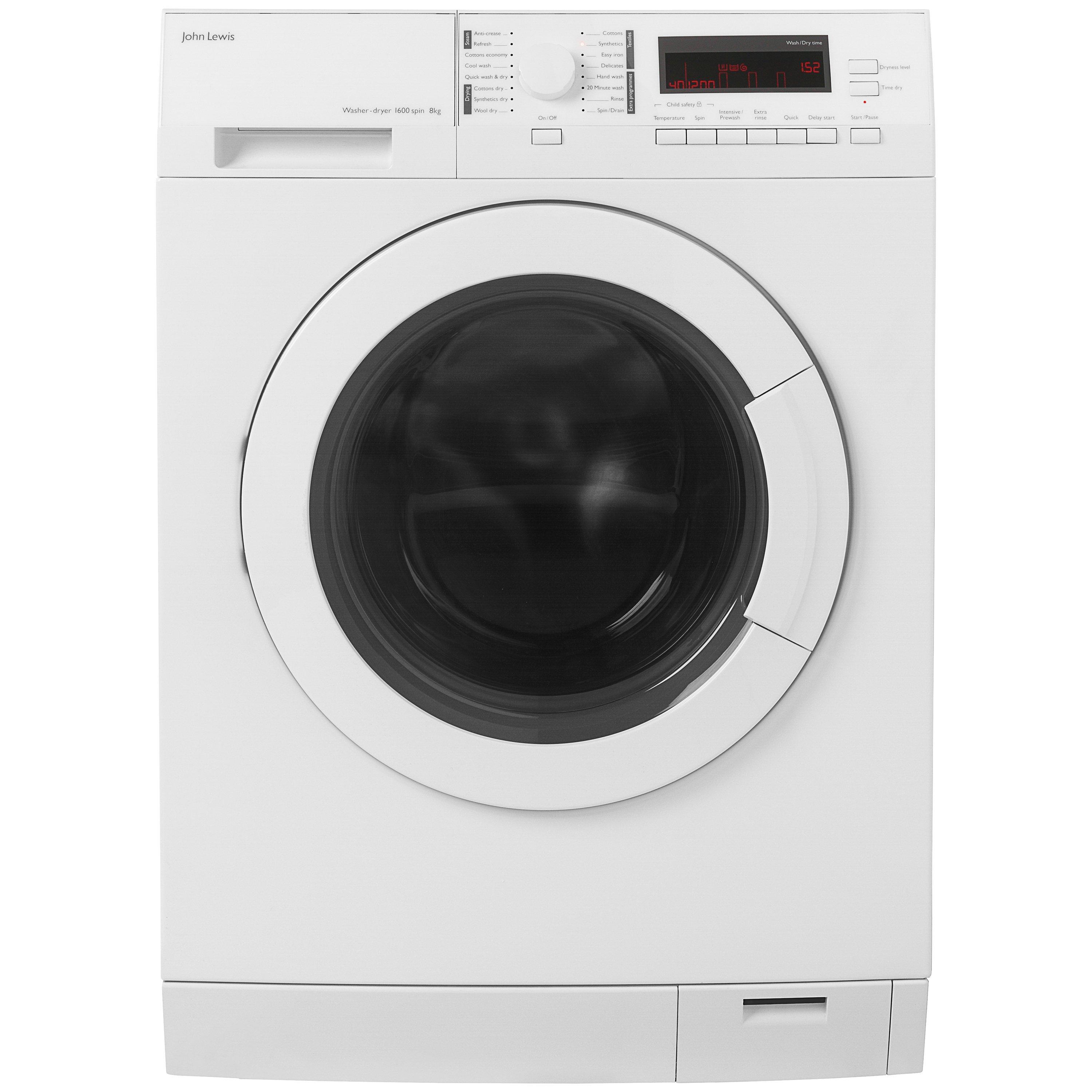 John Lewis & Partners JLWD1612 Washer Dryer, 8kg Wash/6kg Dry Load, A Energy Rating, 1600rpm Spin, White
