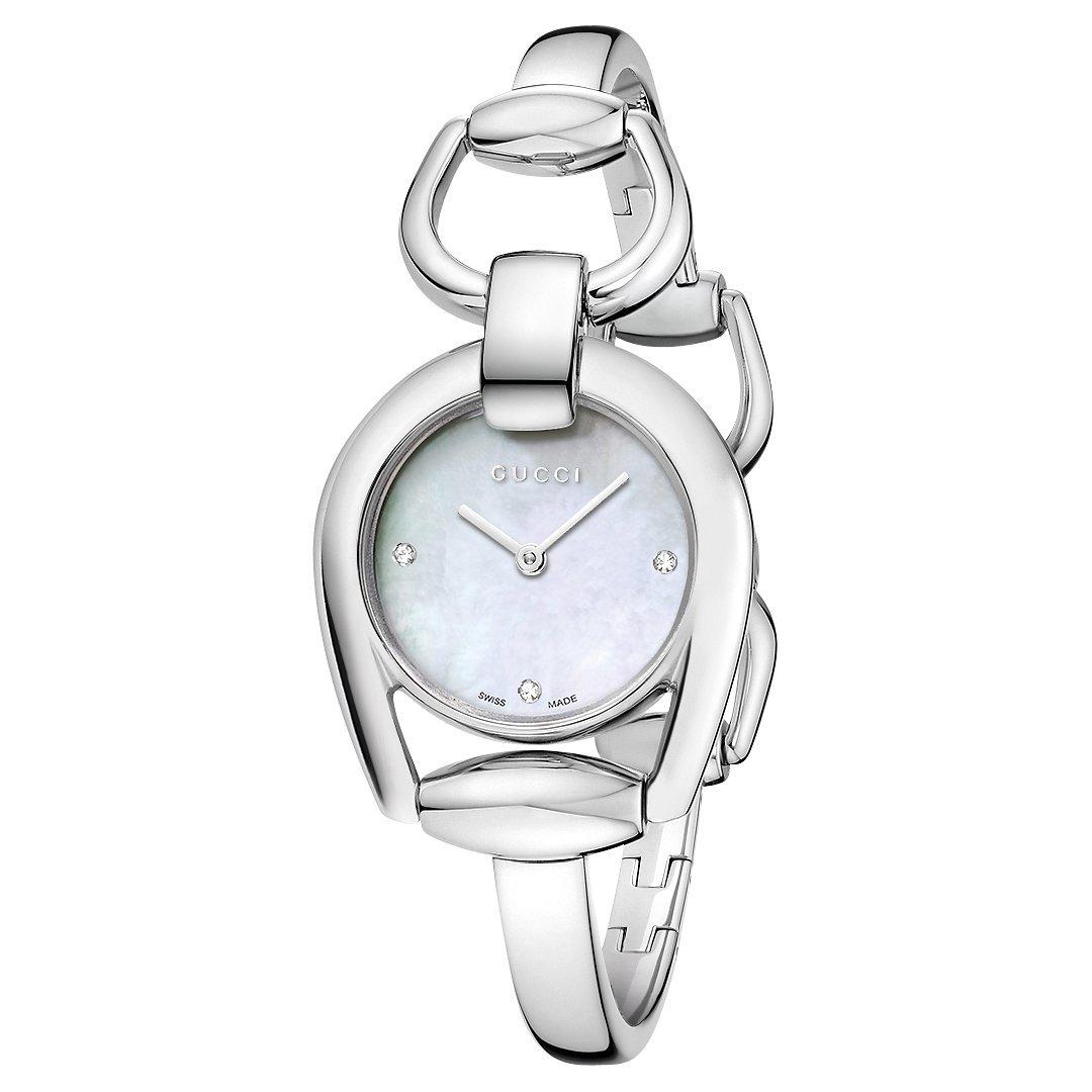 Gucci YA139506 Women s Horsebit Stainless Steel Bangle Strap Watch Silver White