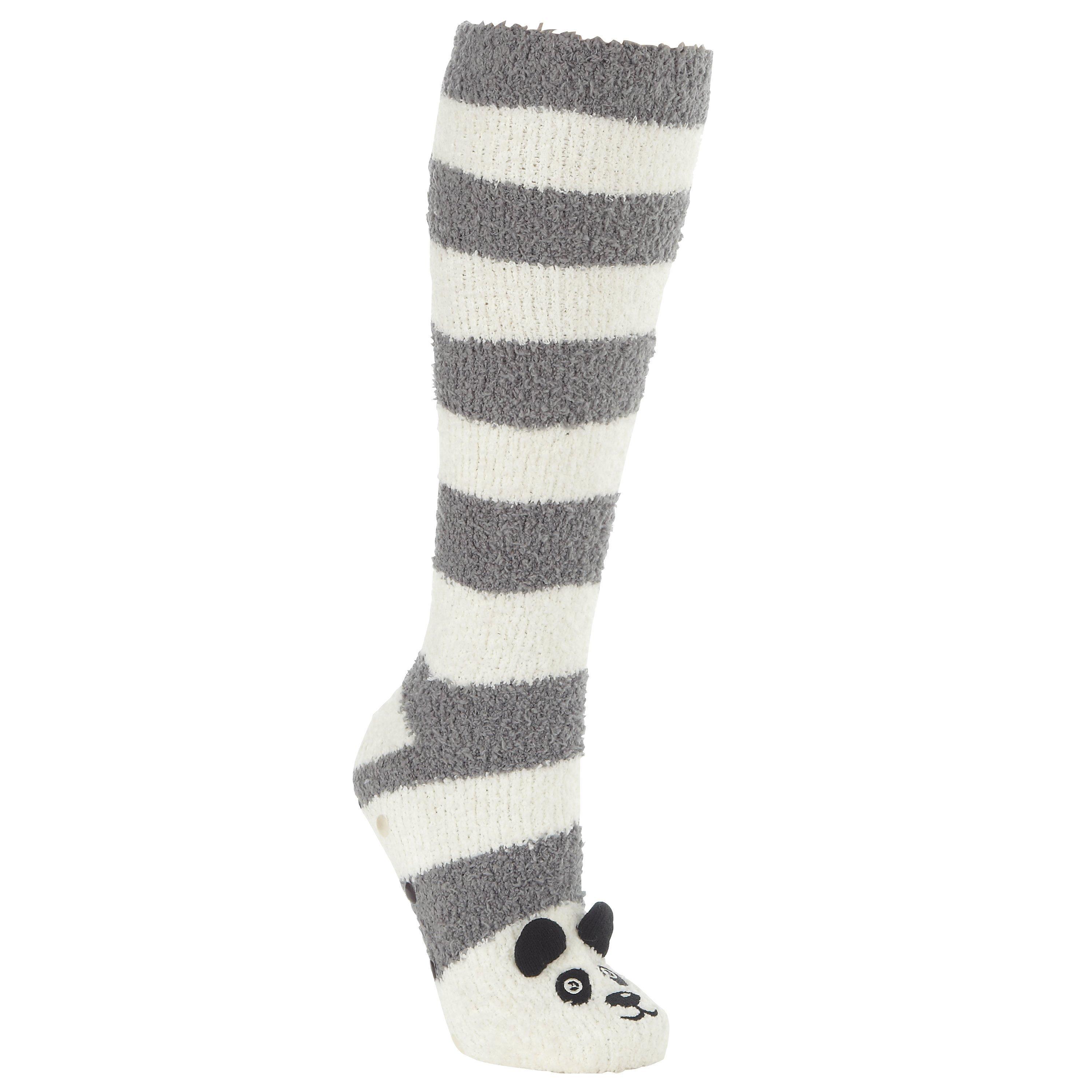 John Lewis Panda Fluffy Knee High Socks, Grey