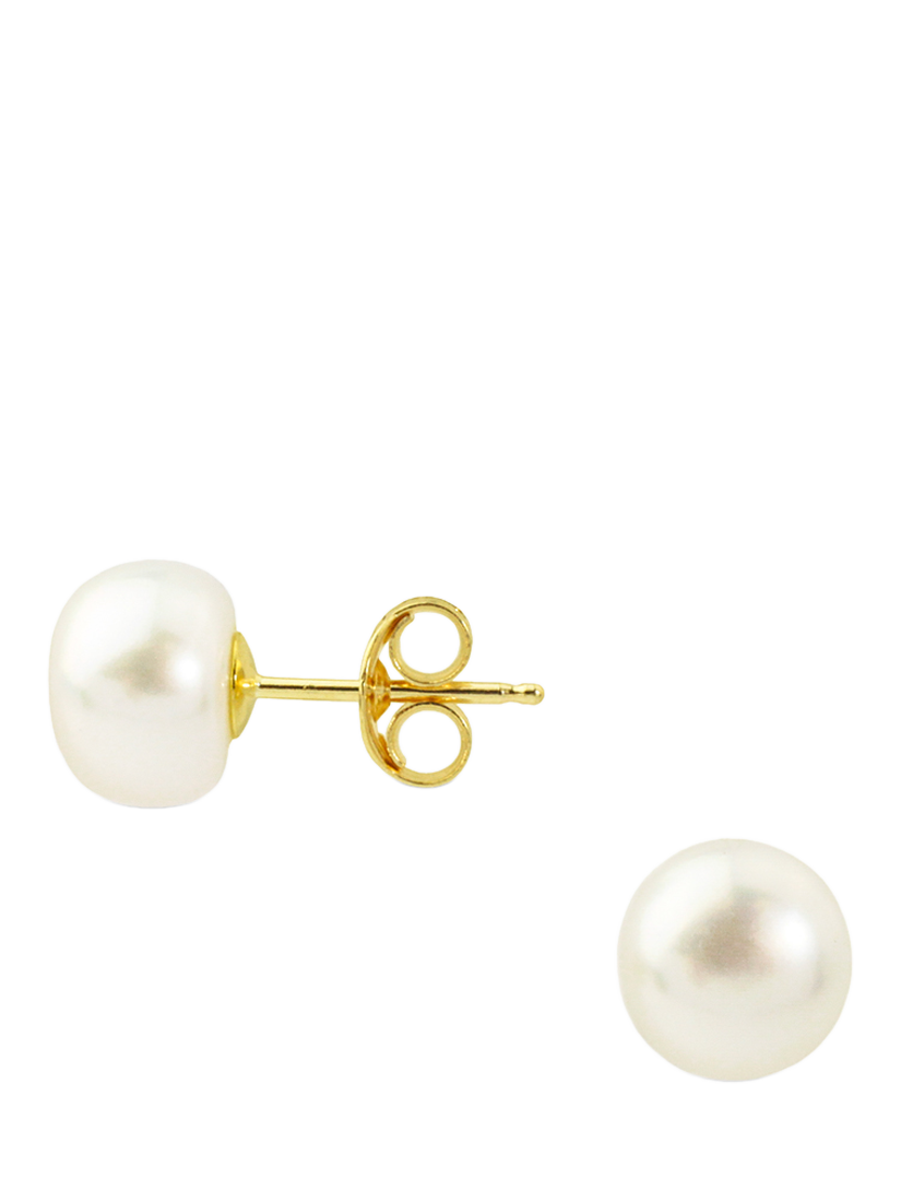 Product image 1 of 3, which shows E.W Adams 9ct Yellow Gold Freshwater Pearl Stud Earrings, White