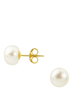 E.W Adams 9ct Yellow Gold Freshwater Pearl Stud Earrings, White