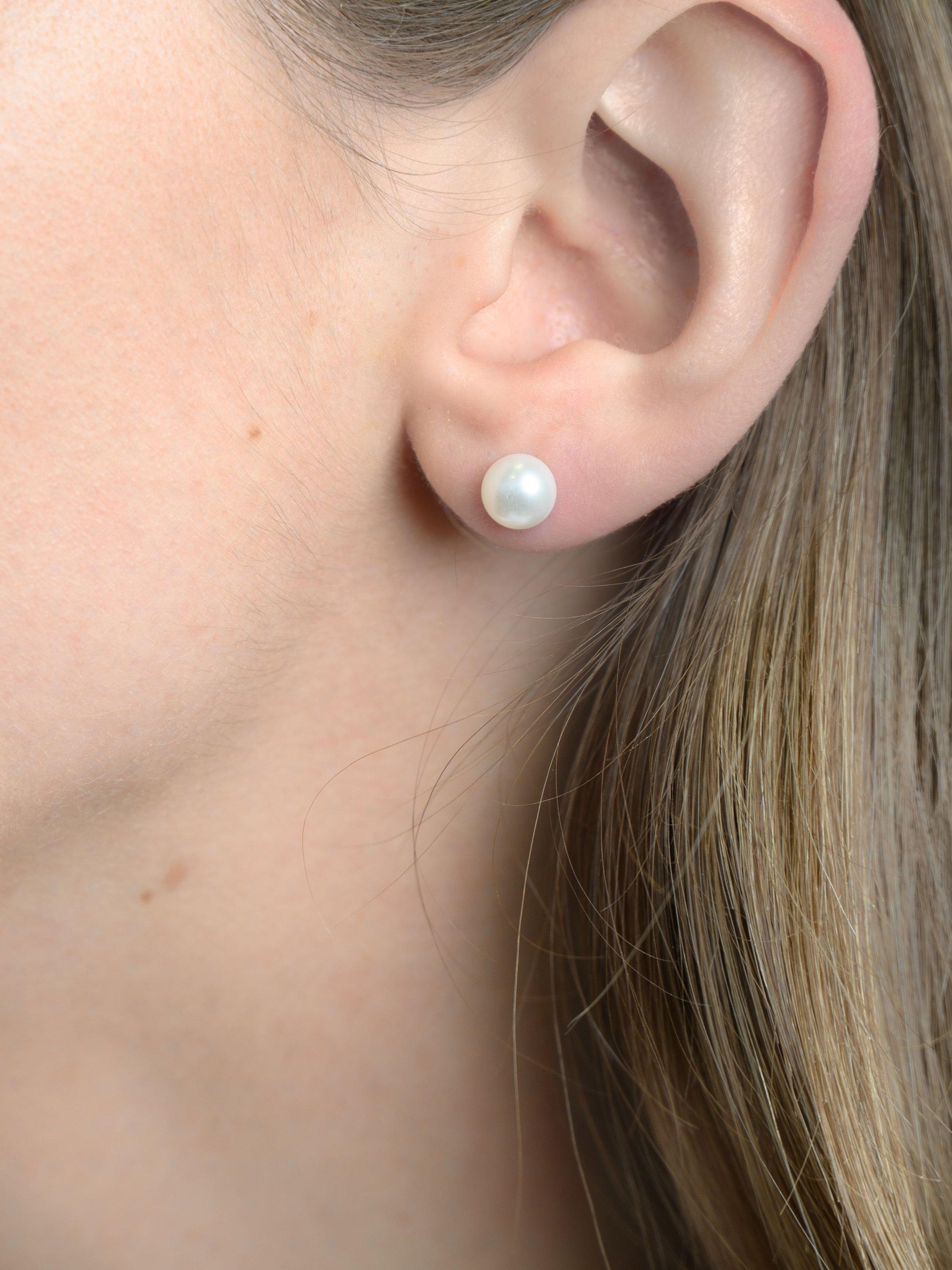 Product image 2 of 3, which shows E.W Adams 9ct Yellow Gold Freshwater Pearl Stud Earrings, White