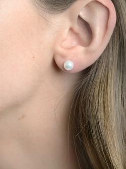 E.W Adams 9ct Yellow Gold Freshwater Pearl Stud Earrings - view 2, White