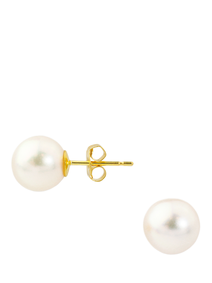 Product image 1 of 3, which shows E.W Adams 18ct Yellow Gold Cultured Pearl Stud Earrings, White
