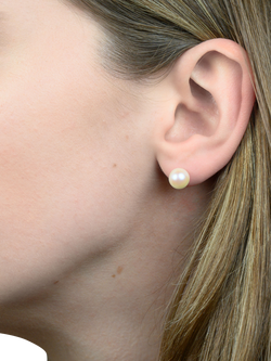 E.W Adams 18ct Yellow Gold Cultured Pearl Stud Earrings, White - view 2, White