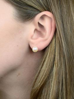 E.W Adams 18ct Yellow Gold Pearl Stud Earrings, White - view 2, White