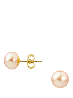 E.W Adams 9ct Yellow Gold Freshwater Pearl Stud Earrings, Pink