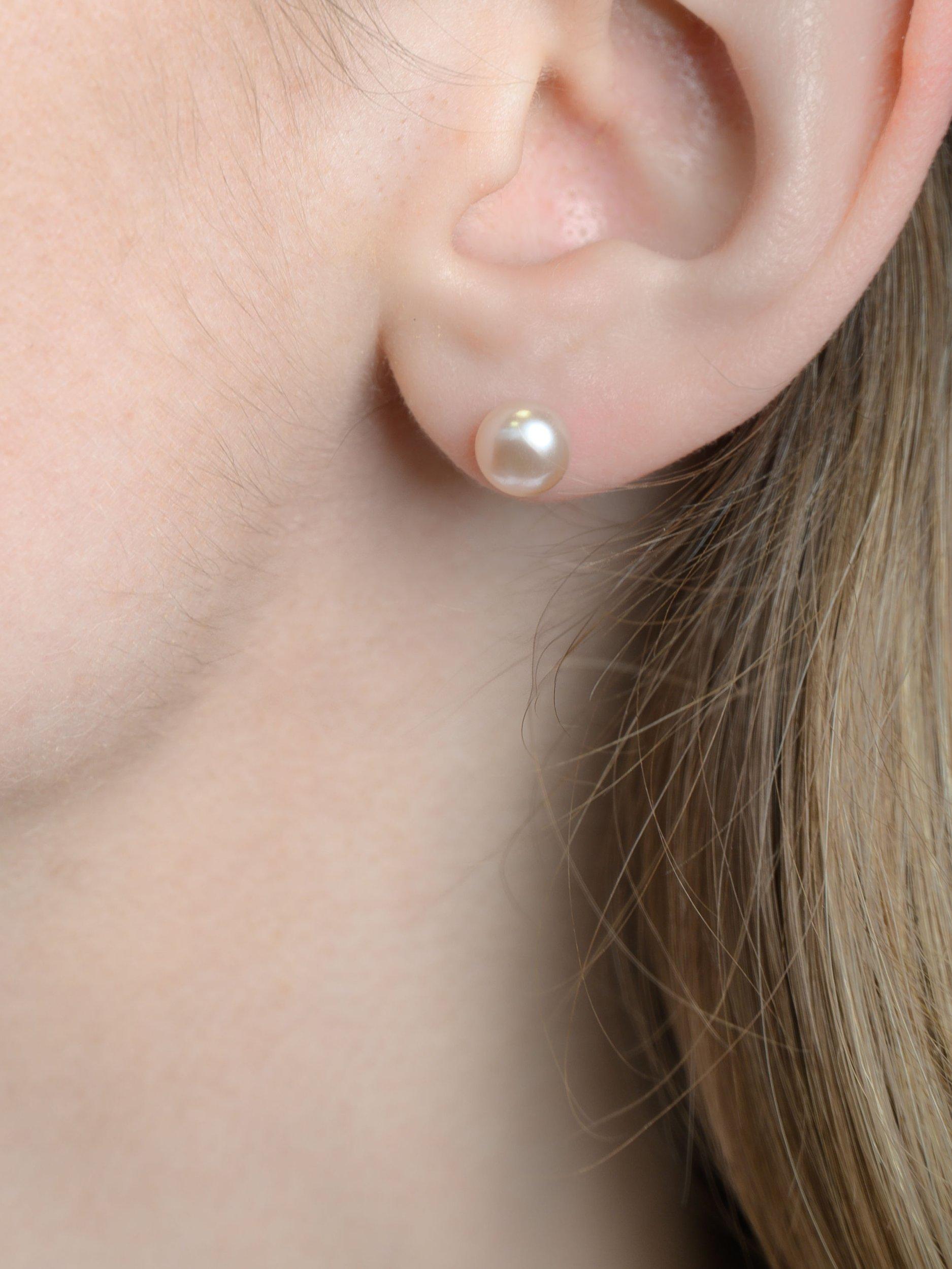 Product image 2 of 3, which shows E.W Adams 9ct Yellow Gold Freshwater Pearl Stud Earrings, Pink