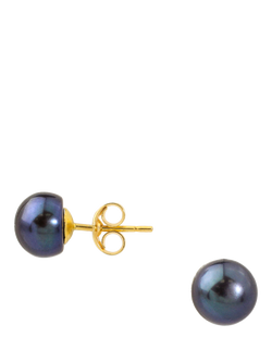 E.W Adams 9ct Yellow Gold Freshwater Pearl Stud Earrings, Black